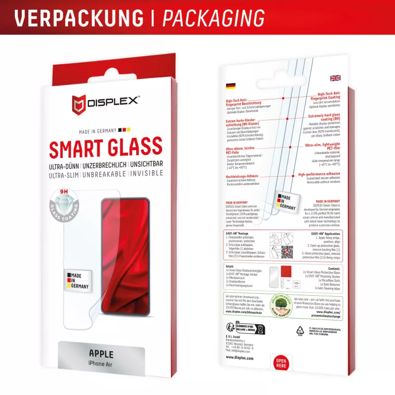 Displex Smart Glass (9H) apsauginis stiklas Apple iPhone Air, su montavimo lipdukais, nedūžtantis