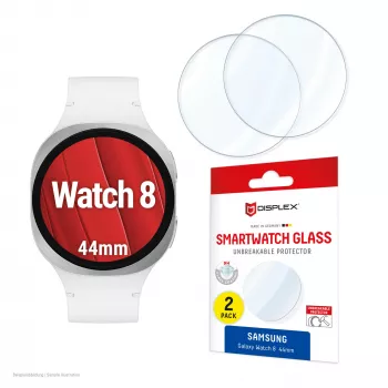 Apsauginis stiklas Galaxy Watch 8 (44 mm) e.v.i. Displex 9H, 2 vnt., itin plonas, be rėmelio, apsaugantis nuo pirštų atspaudų
