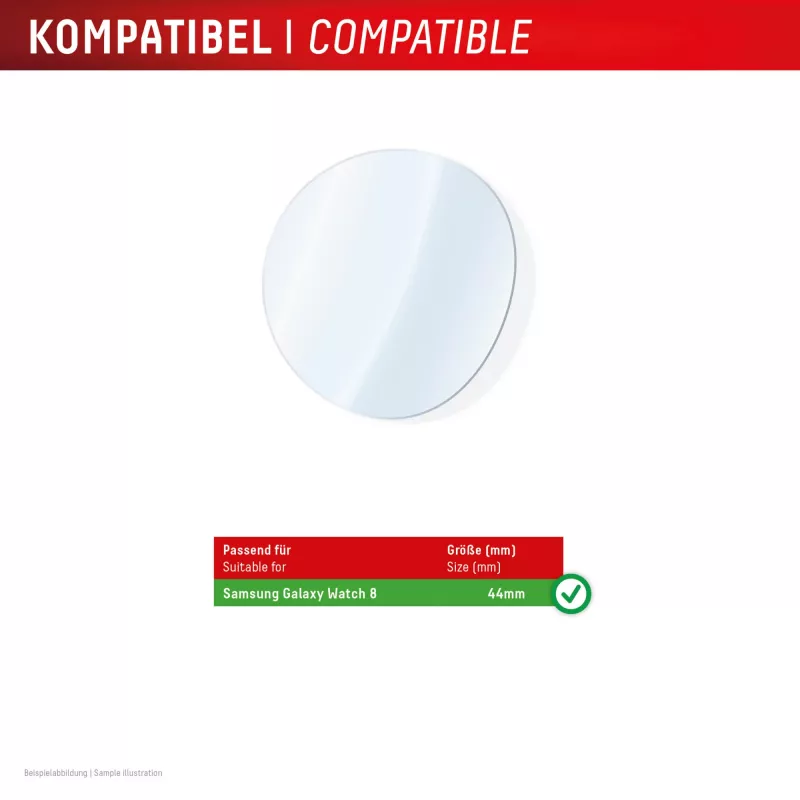 Apsauginis stiklas Galaxy Watch 8 (44 mm) e.v.i. Displex 9H, 2 vnt., itin plonas, be rėmelio, apsaugantis nuo pirštų atspaudų