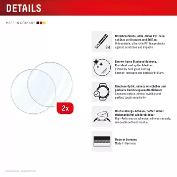Apsauginis stiklas e.v.i. Displex 9H Glass, skirtas Galaxy Watch 8 (46mm) — 2 vnt., itin plonas, berėmis, apsaugantis nuo pirštų atspaudų