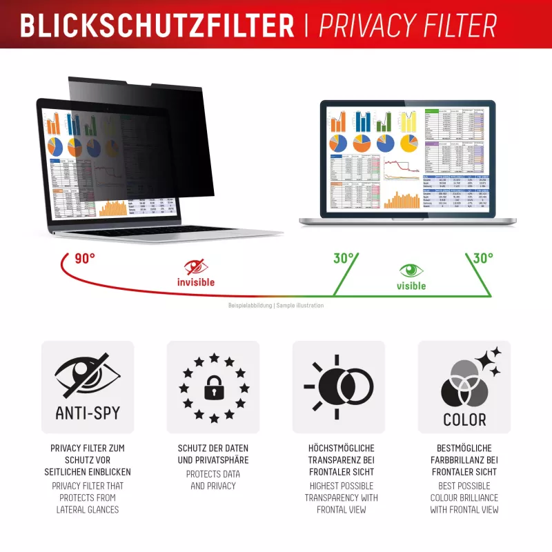 Privatumo filtras e.v.i. Displex PRIVACY SAFE magnetinis 2 krypčių 16 colių (16:10) nešiojamam kompiuteriui, berėmis, blizgus/matinis, 3H