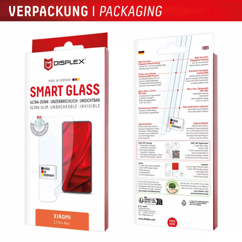 Displex Smart Glass apsauginis stiklas Xiaomi 17 Pro Max (9H), su montavimo lipduku, skaidrus, 1 vnt.