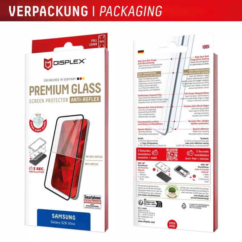 Displex Premium apsauginis stiklas Samsung S26 Ultra (Full Cover, 10H)