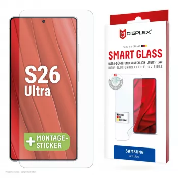 Displex Smart Glass (9H) apsauginis stiklas, skirtas Samsung Galaxy S26 Ultra, nedūžtantis, sausas klijavimas, atsparus smūgiams, nešvarumams ir įbrėžimams, skaidrus, 1 vnt.