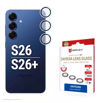 Apsauginis stiklas fotoaparatų lęšiams Samsung Galaxy S26 / S26+ e.v.i., grūdintas 10H, DLC, vieno žiedo, greitas montavimas, permatomas