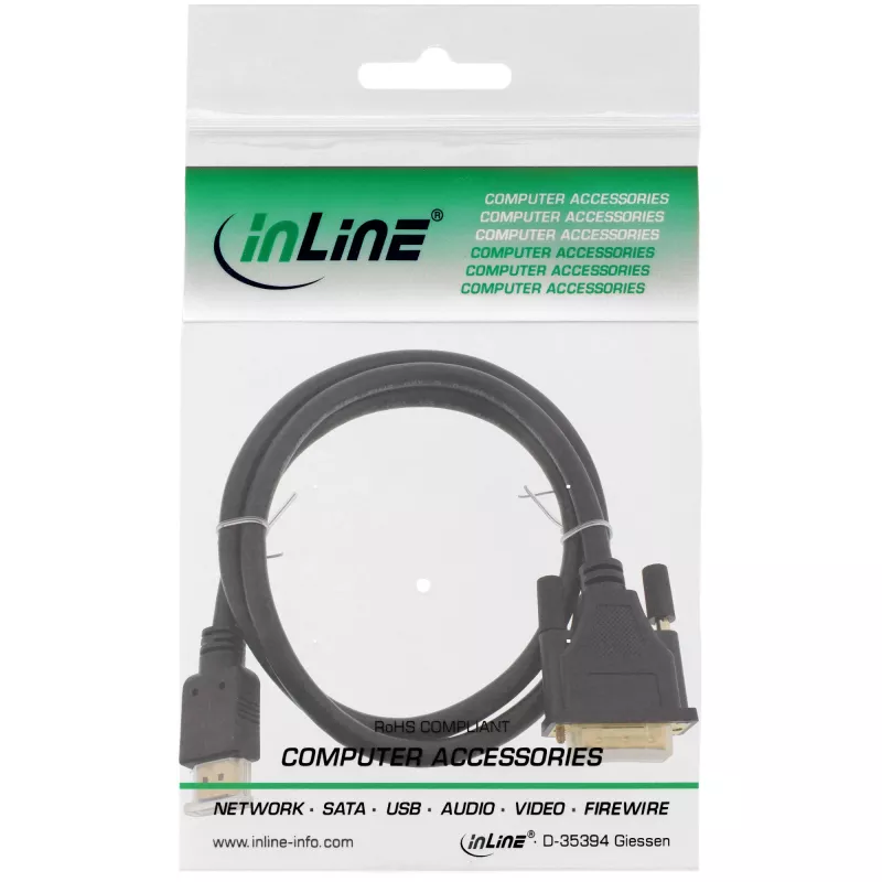 InLine HDMI į DVI laidas, vyriškas / 18+1 vyriškas, auksuotas, 15 m