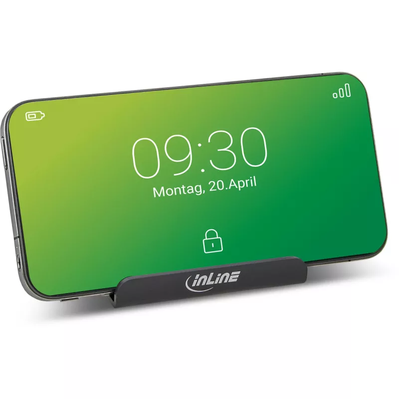 InLine stovas išmaniesiems telefonams ir mobiliesiems telefonams ant stalo, pasyvus laikiklis, juodas