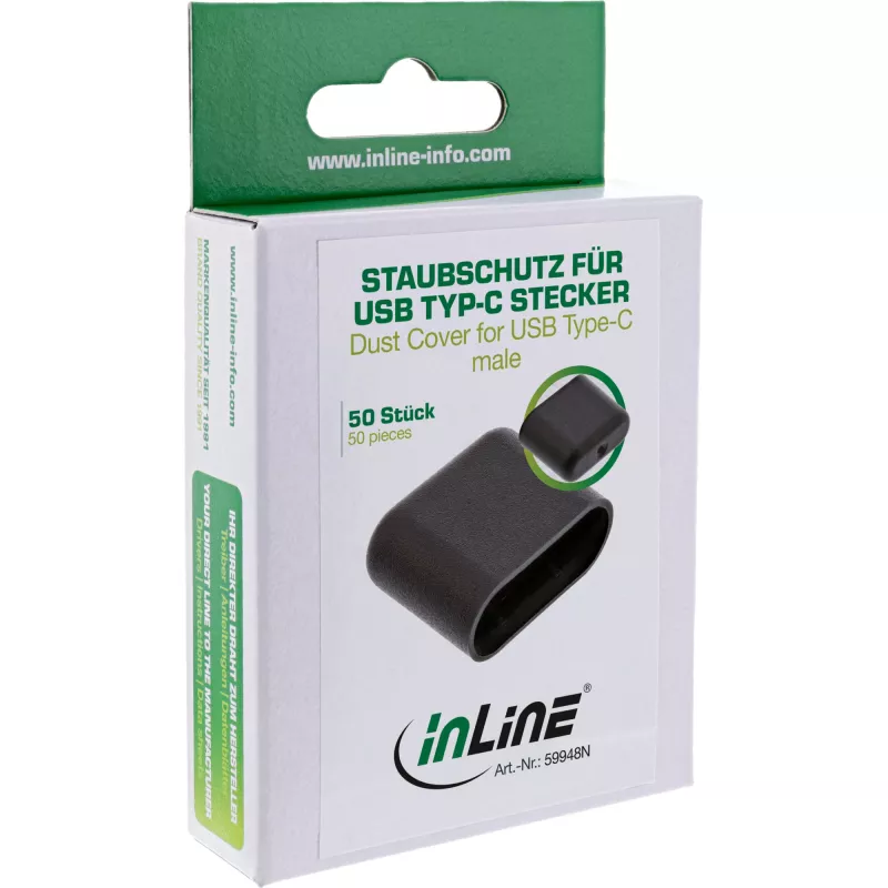 Dulkių dangtelis USB-C kištukui InLine 59948N juodas 50 vnt.