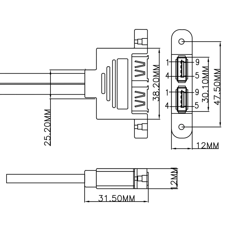 InLine 33390K Vidinė USB 3.2 Gen.1 jungtis, pagrindinė plokštė prie 2x USB-A lizdų, 0,45 m