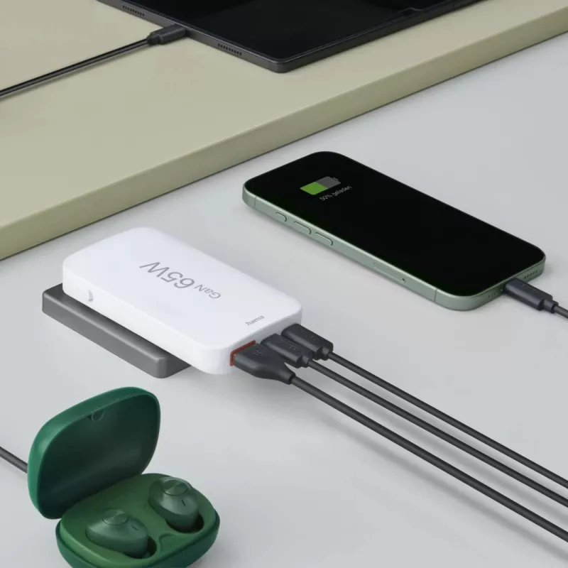 Hama 00125144 belaidis įkroviklis ausinėms, nešiojamam kompiuteriui, power bank, išmaniajam telefonui, planšetei, baltas, AC greitasis įkrovimas