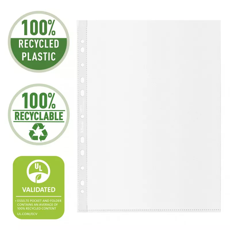 Esselte Recycle kišeninis aplankas A4, 210 x 297 mm, skaidrus, polipropilenas, 0,07 mm