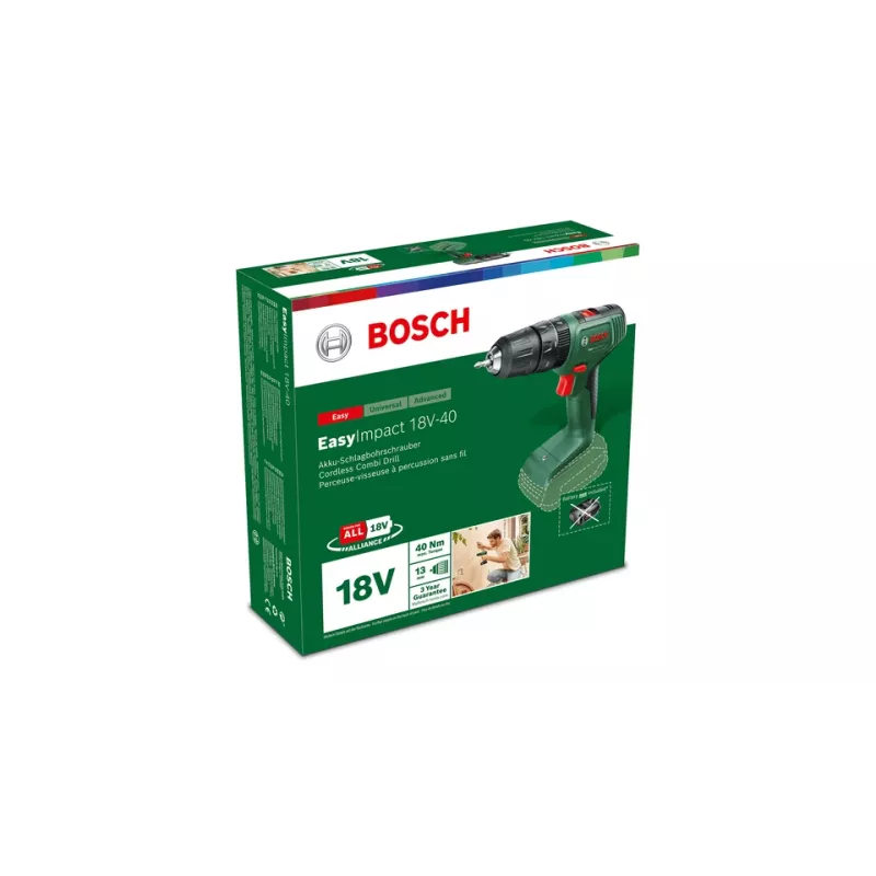 Bosch EasyImpact 18V 40 gręžtuvas su 2 Ah akumuliatoriumi, žalias