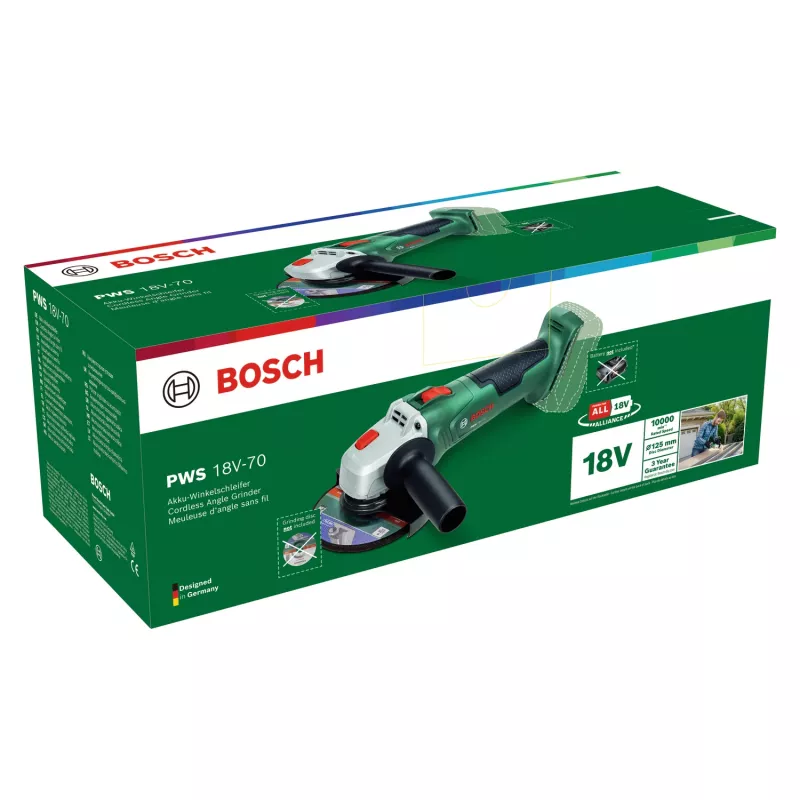 Bosch kampinis šlifuoklis PWS 18V-70 (be akumuliatoriaus, 125 mm, kartoninė dėžutė)