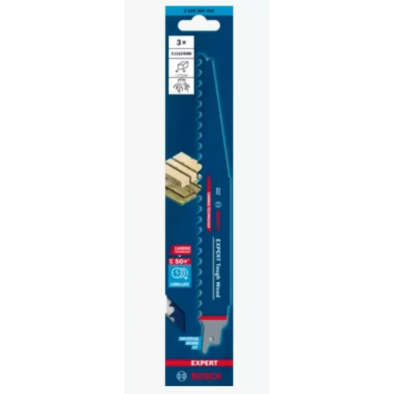 Bosch Expert S1142KHM pjūklo geležtė medienai, T formos kotas, karbidas, 3 vnt.