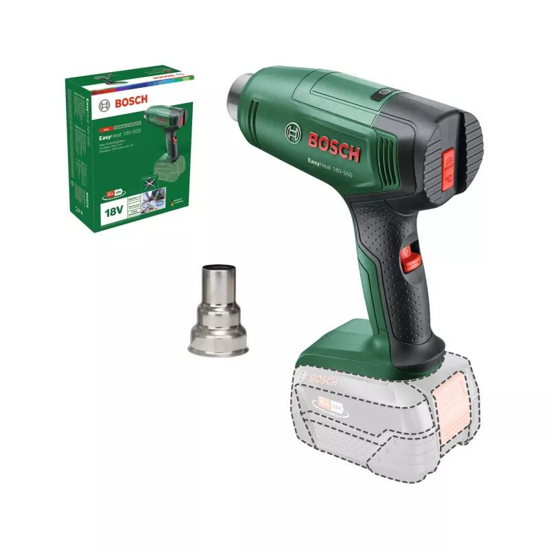 Karšto oro pistoletas Bosch EasyHeat 18V-500, 72 W, 350–450 °C, akumuliatorinis, žalias