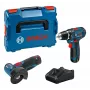 Bosch GSR 12V-15 + GWS 12V-76 + 2 baterijos 2 Ah + GAL 12V-40 (L) Professional rinkinys