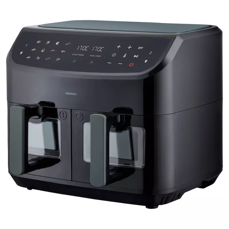MEDION LIFE P20 Double 8.7 L 2600 W Juoda karšto oro gruzdintuvė su dviem krepšeliais