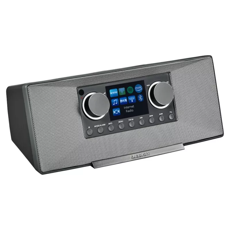 Internetinis radijas MEDION LIFE P85333 — DAB+ / FM, 12 W RMS, 2,8 colio TFT, Wi‑Fi 802.11a/b/g, 3,5 mm lizdas, pilka spalva