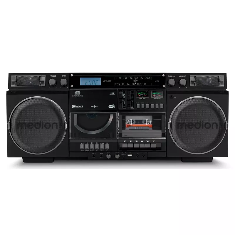 Muzikos sistema MEDION LIFE P66538 – 20 W, 2 krypčių garsiakalbiai, DAB+/FM/PLL, Bluetooth, LCD ekranas, juoda