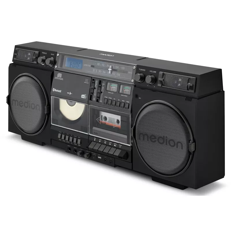 Muzikos sistema MEDION LIFE P66538 – 20 W, 2 krypčių garsiakalbiai, DAB+/FM/PLL, Bluetooth, LCD ekranas, juoda