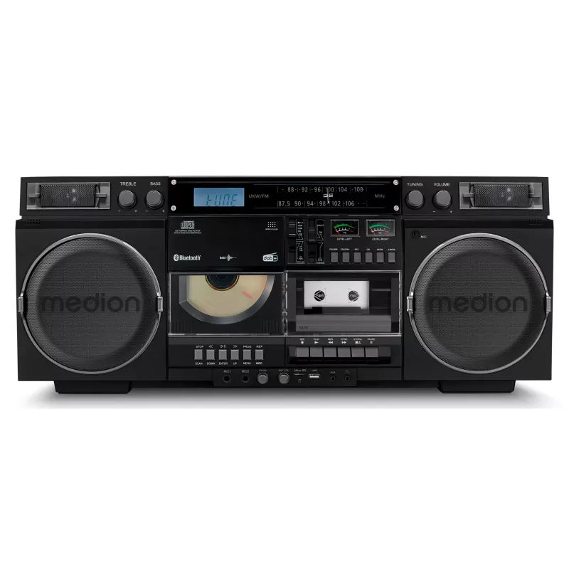 Muzikos sistema MEDION LIFE P66538 – 20 W, 2 krypčių garsiakalbiai, DAB+/FM/PLL, Bluetooth, LCD ekranas, juoda