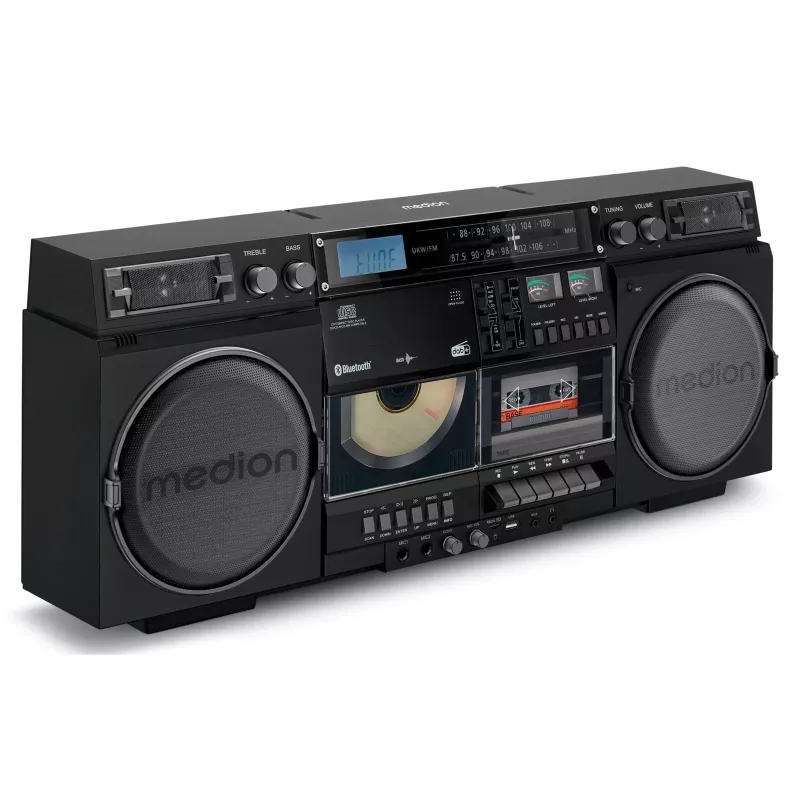 Muzikos sistema MEDION LIFE P66538 – 20 W, 2 krypčių garsiakalbiai, DAB+/FM/PLL, Bluetooth, LCD ekranas, juoda