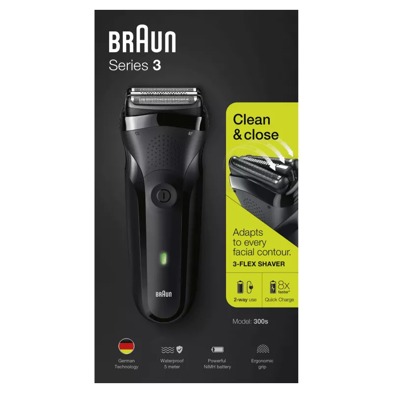 Braun Series 3 300s folijos skustuvas su trimeriu juodas