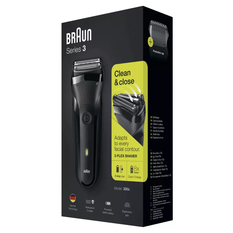 Braun Series 3 300s folijos skustuvas su trimeriu juodas