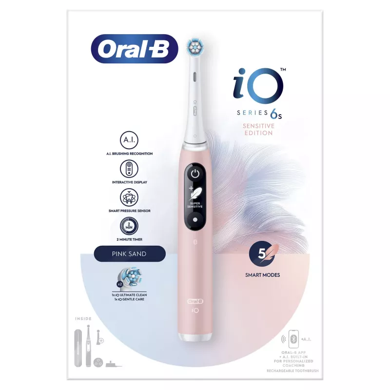 Oral-B iO 6S suaugusiųjų vibracinis dantų šepetėlis, rožinė, balta