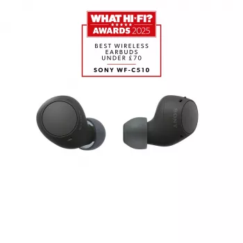 Ausinės Sony WF-C510 belaidės ausinės (į ausį), Bluetooth 5.3, IPX4, 6 mm tvarkyklės, 22 h baterija (su dėklu) — Juodos