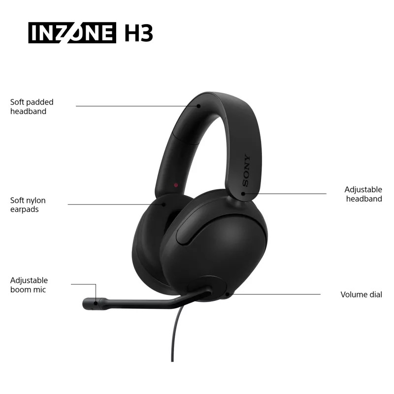 Laidinės ausinės su mikrofonu Sony INZONE H3 — juodos, modelis MDRG300B.CE7