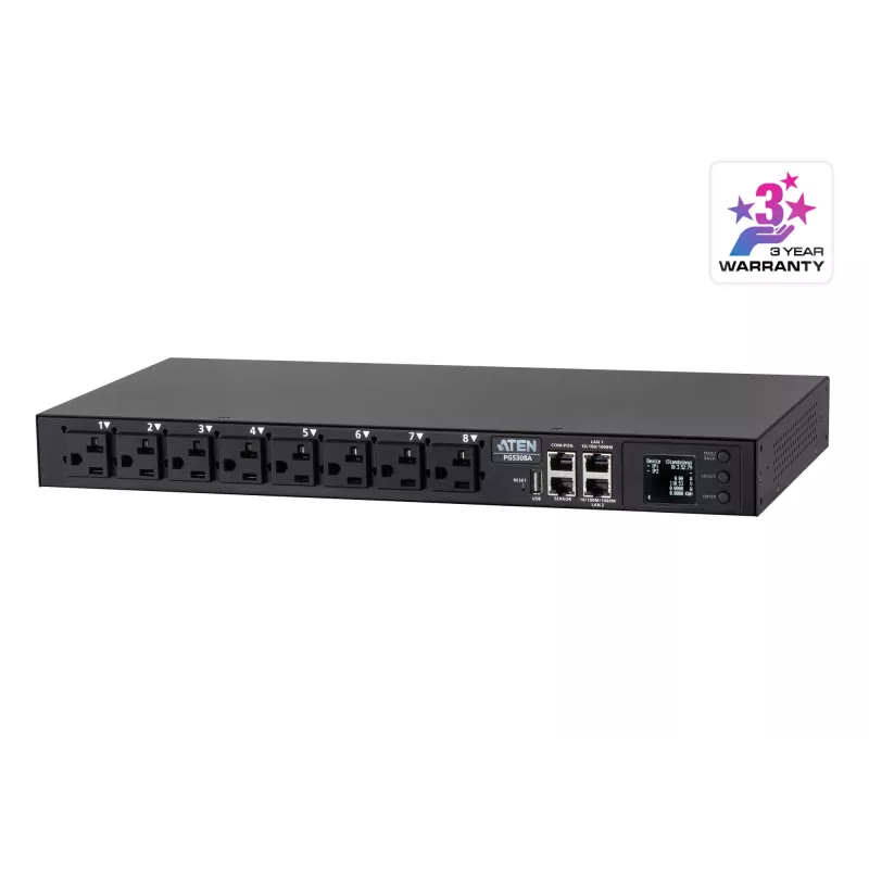 ATEN PG5308 32A 8 lizdų 1U išmanusis PDU su matuokliu, juodas