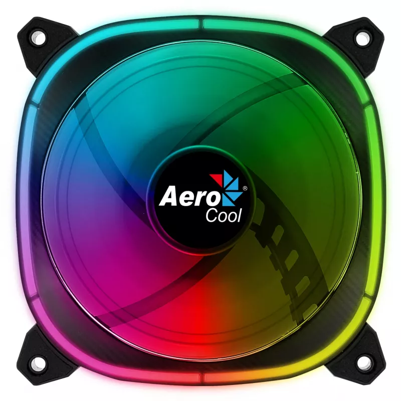 Aerocool ASTRO12 kompiuterio ventiliatorius 12cm LED RGB antivibracinis 6 kontaktų juodas