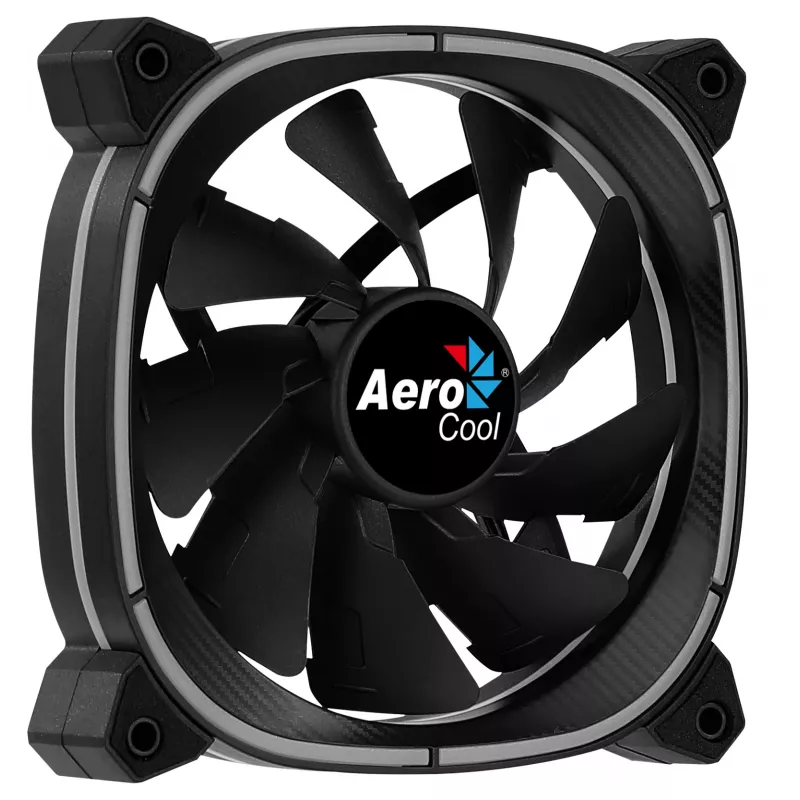 Aerocool ASTRO12 kompiuterio ventiliatorius 12cm LED RGB antivibracinis 6 kontaktų juodas