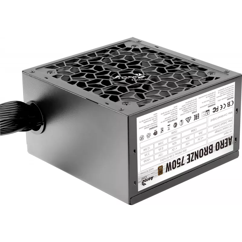 Kompiuterio maitinimo blokas AEROCOOL AEROB750 750W 80 PLUS Bronze Nemodulinis 230V Juodas Tylus