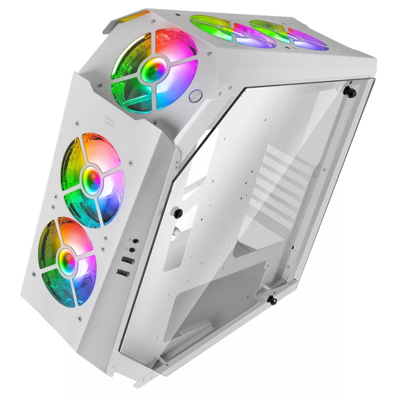Mars Gaming MC51W White – Baltas PC korpusas ATX su dvigubu grūdintu stiklu ir 5x RGB 12cm ventiliatoriais