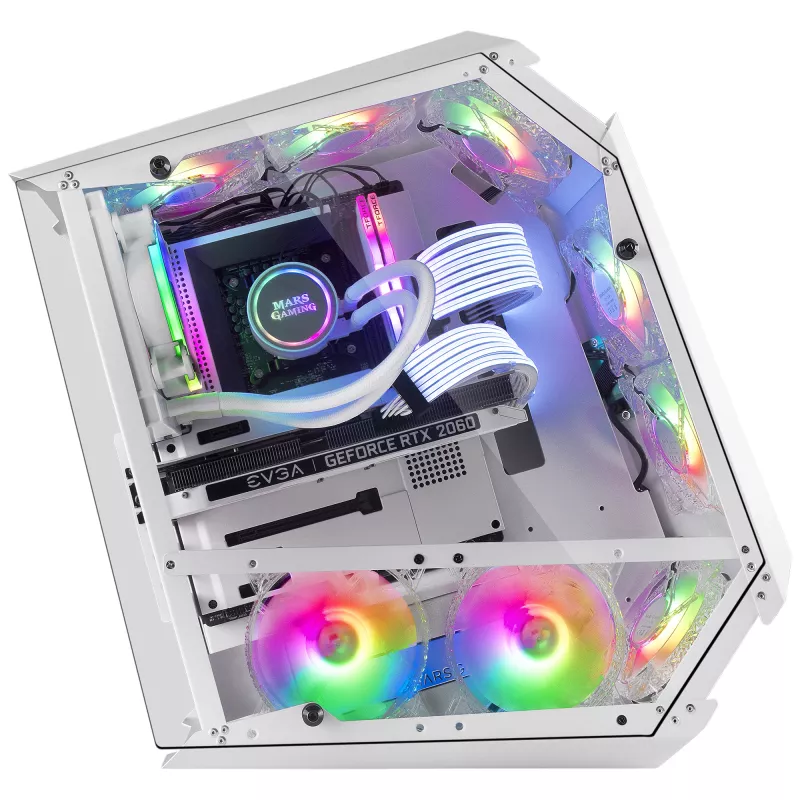 Mars Gaming MC51W White – Baltas PC korpusas ATX su dvigubu grūdintu stiklu ir 5x RGB 12cm ventiliatoriais