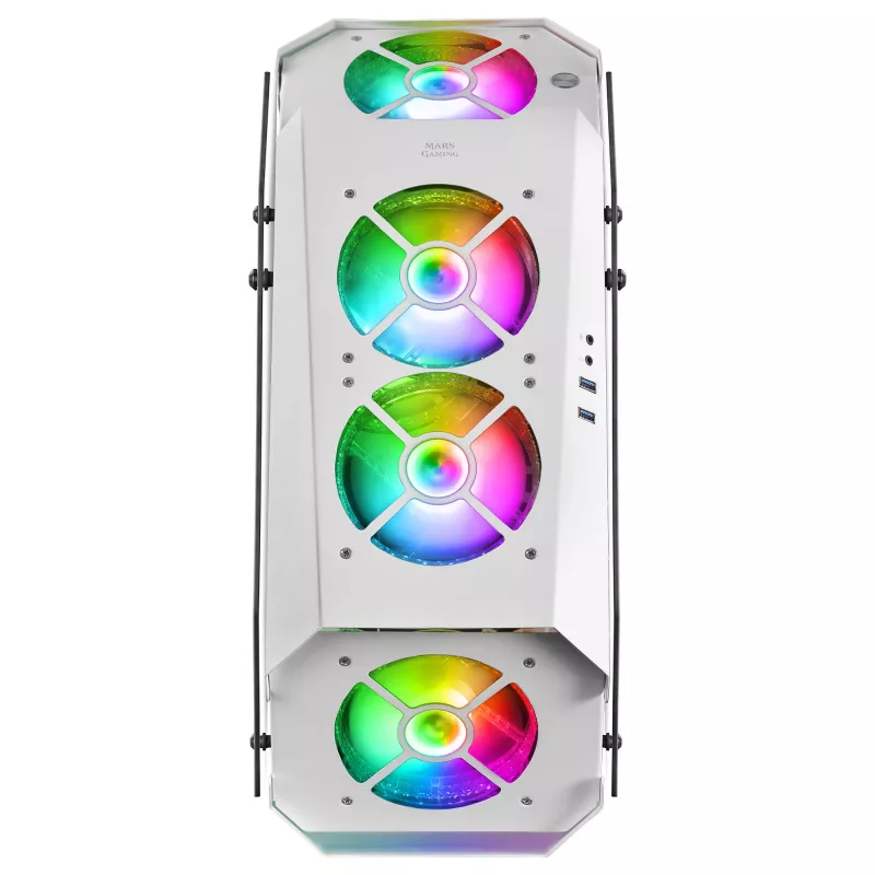 Mars Gaming MC51W White – Baltas PC korpusas ATX su dvigubu grūdintu stiklu ir 5x RGB 12cm ventiliatoriais