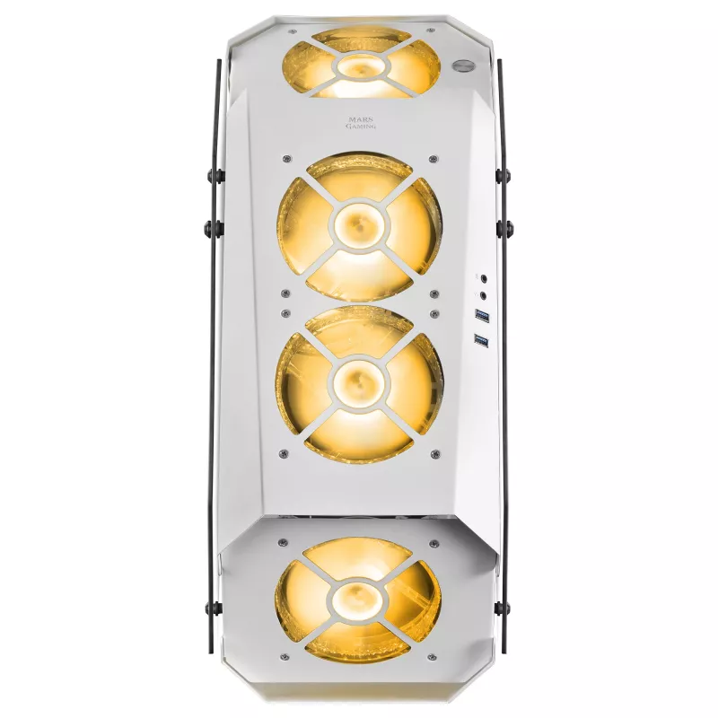 Mars Gaming MC51W White – Baltas PC korpusas ATX su dvigubu grūdintu stiklu ir 5x RGB 12cm ventiliatoriais