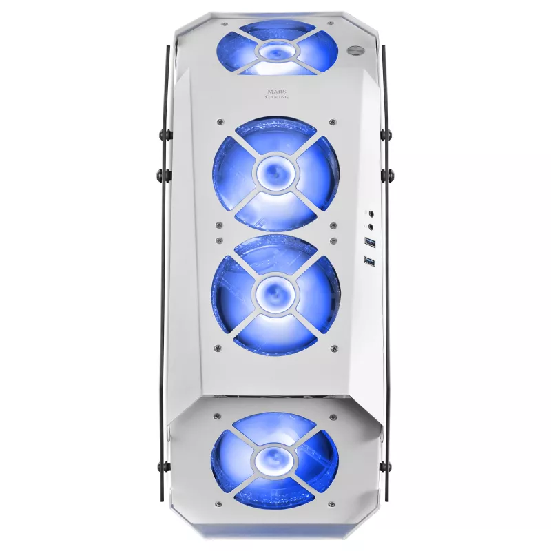 Mars Gaming MC51W White – Baltas PC korpusas ATX su dvigubu grūdintu stiklu ir 5x RGB 12cm ventiliatoriais