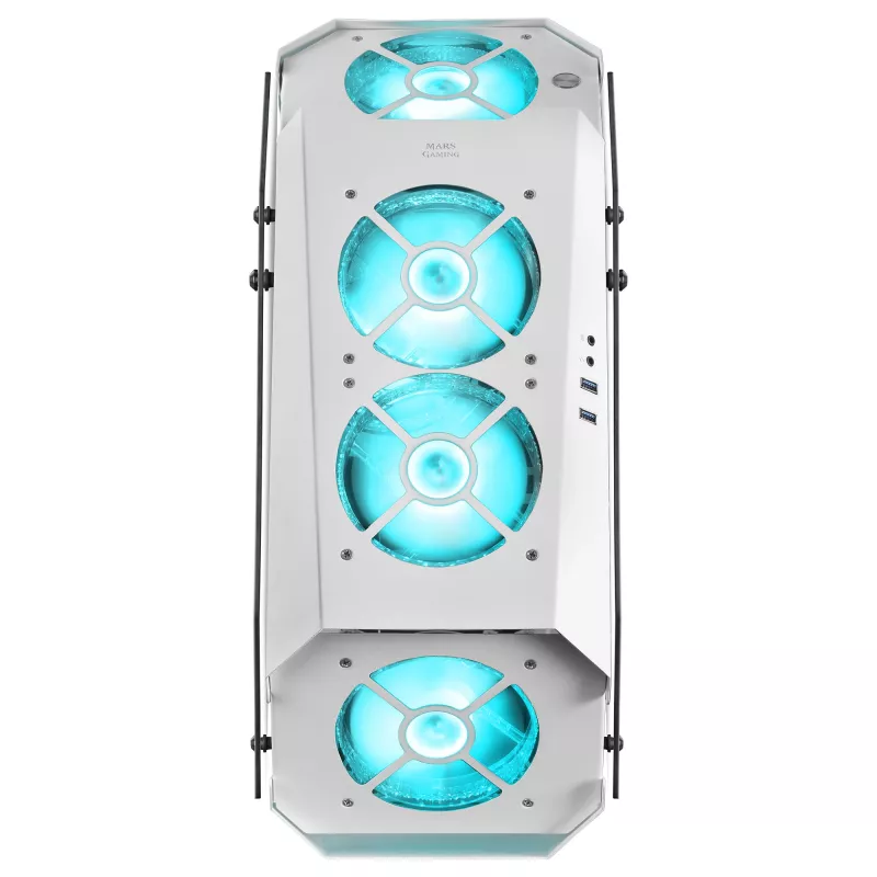 Mars Gaming MC51W White – Baltas PC korpusas ATX su dvigubu grūdintu stiklu ir 5x RGB 12cm ventiliatoriais