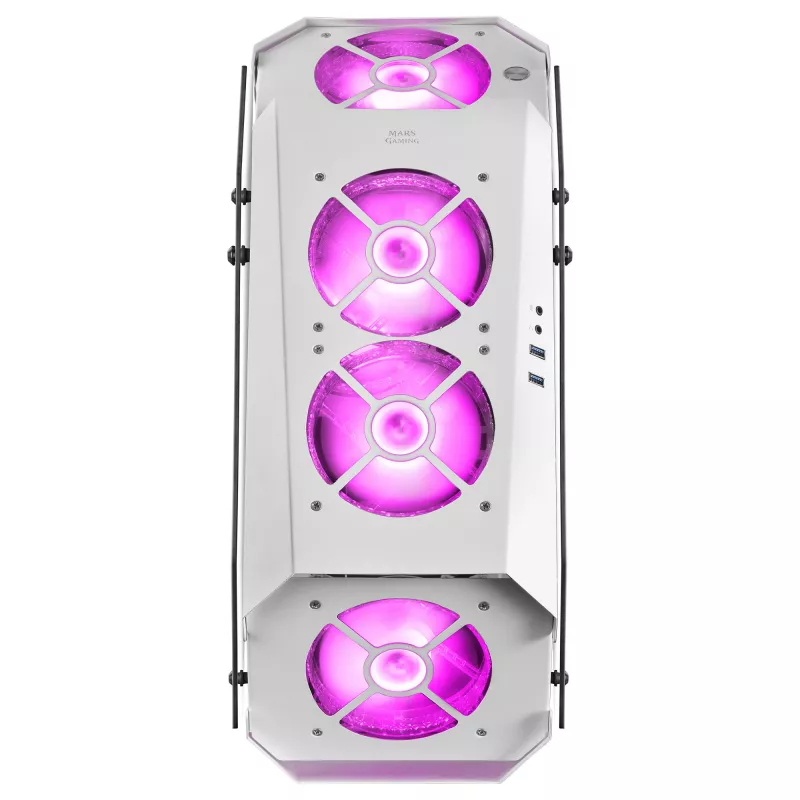 Mars Gaming MC51W White – Baltas PC korpusas ATX su dvigubu grūdintu stiklu ir 5x RGB 12cm ventiliatoriais