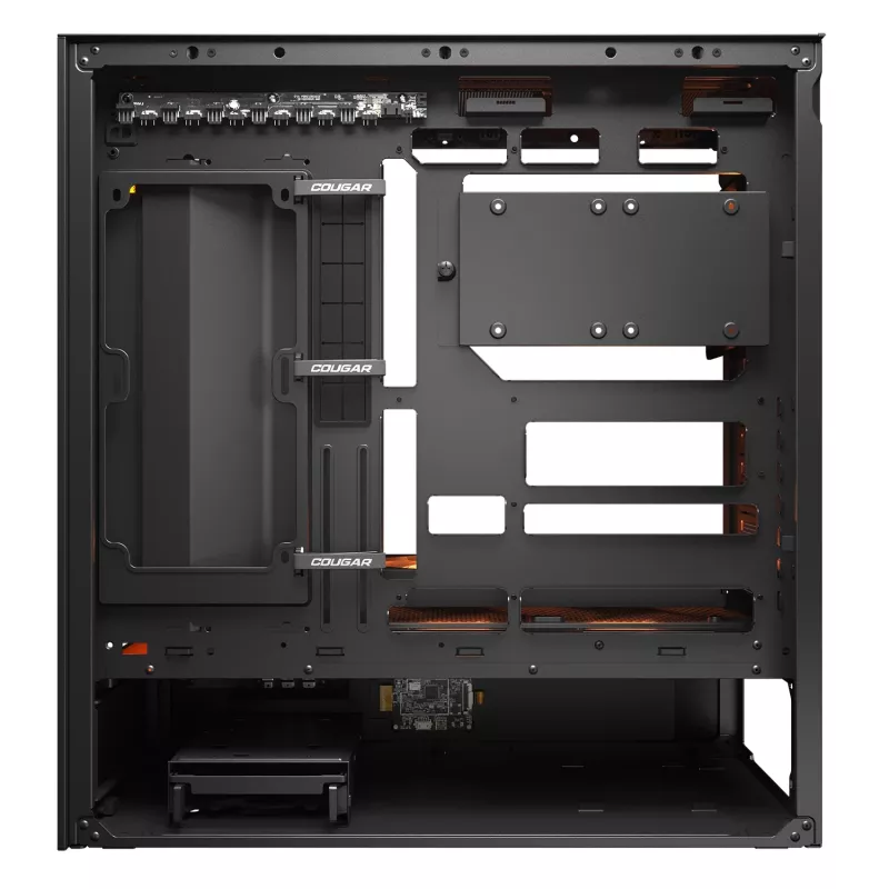 COUGAR CFV235 Vision Midi Tower korpusas — ARGB, 9.16 colio LCD 1920×462, tinklelis, priekyje 2×160 mm, gale 1×120 mm, juodas