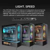 COUGAR CFV235 Vision Midi Tower korpusas — ARGB, 9.16 colio LCD 1920×462, tinklelis, priekyje 2×160 mm, gale 1×120 mm, juodas