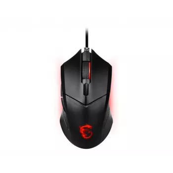 MSI CLUTCH GM08 Optinė žaidimų pelė, 4200 DPI, 6 programuojamų mygtukų, simetriškas dizainas, reguliuojamas svoris, raudonas LED