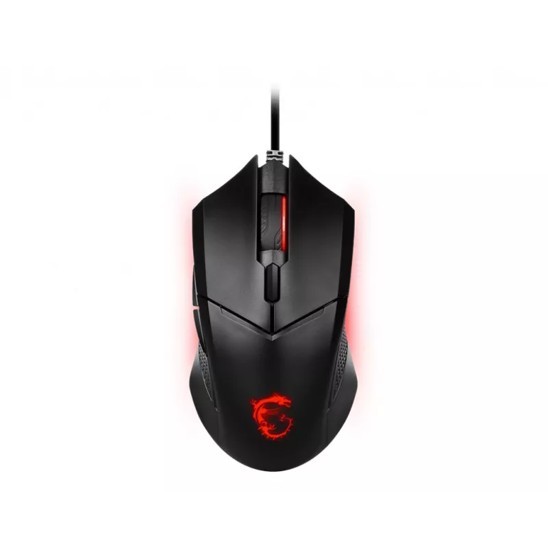 MSI CLUTCH GM08 Optinė žaidimų pelė, 4200 DPI, 6 programuojamų mygtukų, simetriškas dizainas, reguliuojamas svoris, raudonas LED