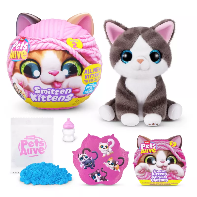 Žaislinė katė Zuru Pets Alive Smitten Kittens Series 2 – interaktyvi garsinė katytė, nuo 3 metų, AAA baterijos