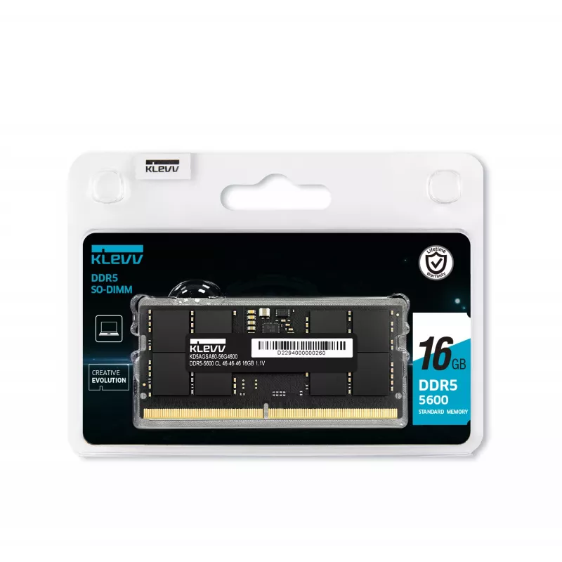 Klevv 16 GB DDR5 5600MT/s PC5-44800 nebuferiuota ne ECC atminties kortelė nešiojamam kompiuteriui SO-DIMM 1.1V CL46