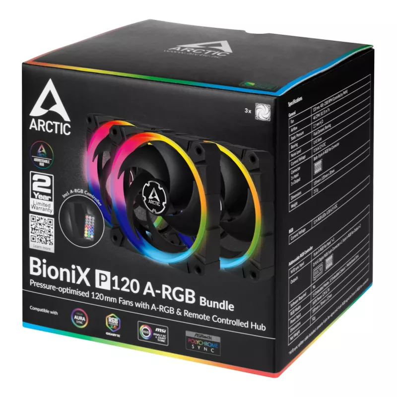 ARCTIC BioniX P120 A-RGB 120 mm korpuso ventiliatorius, 3 vnt., juodas