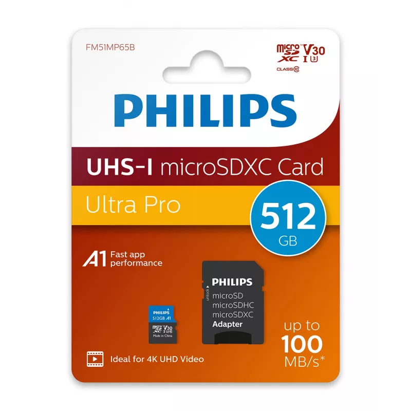 Philips FM51MP65B/00 microSDXC kortelė, 512 GB, Class 10, UHS-I U3, su adapteriu